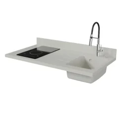 Plan de travail monobloc PlaniQuartz avec évier - 120 cm - Snova - évier à droite - Plaque de cuisson Vitrocéramique