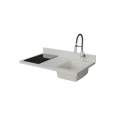 Plan de travail monobloc PlaniQuartz avec évier - 100 cm - Snova - évier à droite - Plaque de cuisson Induction