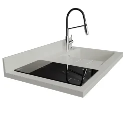 Plan de travail monobloc PlaniQuartz avec évier - 100 cm - Snova - évier à droite - Plaque de cuisson Induction