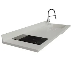 Plan de travail monobloc PlaniQuartz avec évier - 180 cm - Snova - évier à droite - Plaque de cuisson Induction