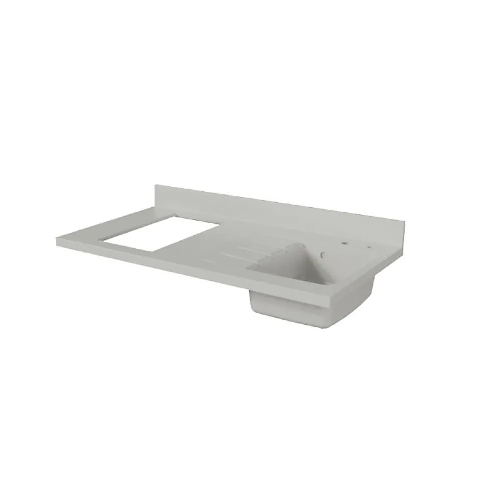 Plan de travail monobloc PlaniQuartz avec évier - 120 cm - Snova - évier à droite - Plaque de cuisson Non inclus
