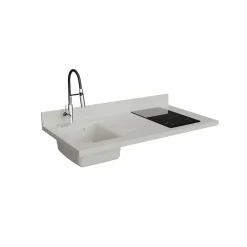 Plan de travail monobloc PlaniQuartz avec évier - 120 cm - Snova - évier à gauche - Plaque de cuisson Induction