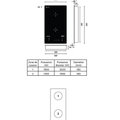 Plan de travail monobloc PlaniQuartz avec évier - 180 cm - Snova - évier à droite - Plaque de cuisson Vitrocéramique