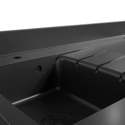 Plan de travail monobloc PlaniQuartz avec évier - 180 cm - Nero - évier à droite - Plaque de cuisson Vitrocéramique