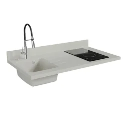 Plan de travail monobloc PlaniQuartz avec évier - 120 cm - Snova - évier à gauche - Plaque de cuisson Vitrocéramique