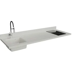 Plan de travail monobloc PlaniQuartz avec évier - 180 cm - Snova - évier à gauche - Plaque de cuisson Vitrocéramique