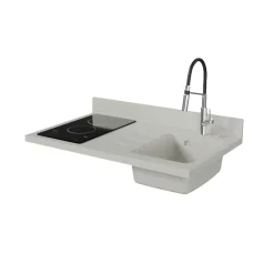 Plan de travail monobloc PlaniQuartz avec évier - 100 cm - Snova - évier à droite - Plaque de cuisson Vitrocéramique