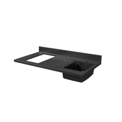 Plan de travail monobloc PlaniQuartz avec évier - 120 cm - Nero - évier à droite - Plaque de cuisson Non inclus