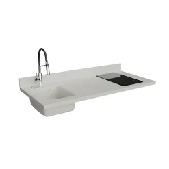 Plan de travail monobloc PlaniQuartz avec évier - 140 cm - Snova - évier à gauche - Plaque de cuisson Induction