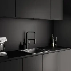 Plan de travail réversible compact 1 face aspect marbre noir / 1 face noir mat GoodHome Nepeta L.300 x l.62 x Ép.1,2 cm