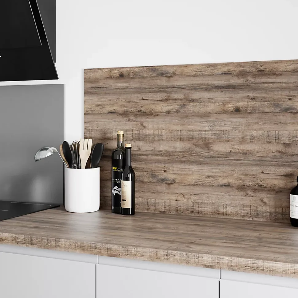 Plan de travail stratifié aspect bois vintage GoodHome Berberis L.300 x l.62 x Ép.3,8 cm