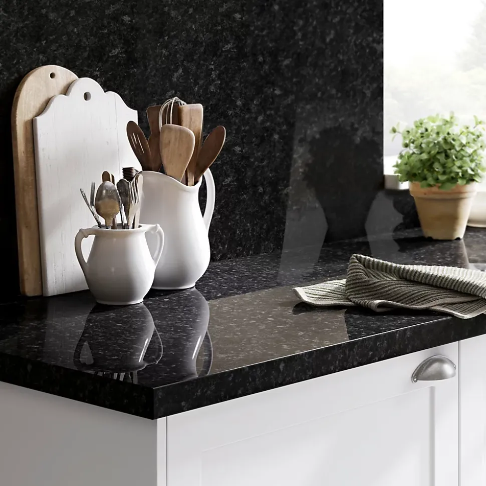 Plan de travail stratifié effet granit noir L.300 x l.62 x ép.3,8 cm, GoodHome Kabsa
