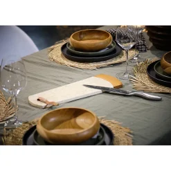 Planche à découper 38 cm en marbre beige et bois de teck - KAEL