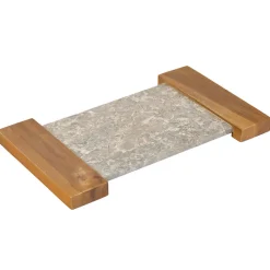 Planche à découper 38 cm en marbre gris et bois de teck - ZEPHYR