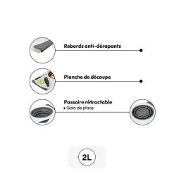 Planche à découper avec passoir retractable - 5Five