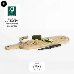 Planche à découper avec rainures en bambou 60x16cm - Beige- 5five