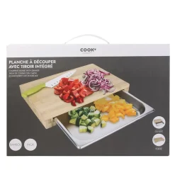 Planche à découper en bambou avec tiroir intégré 38x26 cm