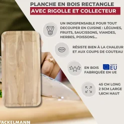Planche à découper, hêtre avec rigolle et collecteur de sang 45 x 25 cm Fackelmann Wood Edition