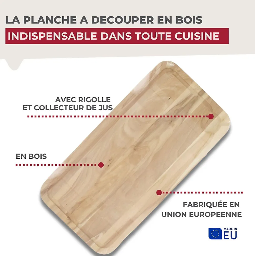 Planche à découper, hêtre avec rigolle et collecteur de sang 45 x 25 cm Fackelmann Wood Edition