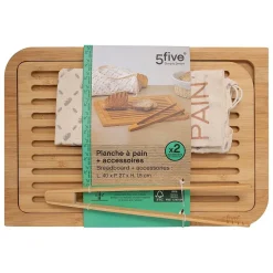 Planche à découper pain avec accessoires bambou 40x27cm - Beige- 5five