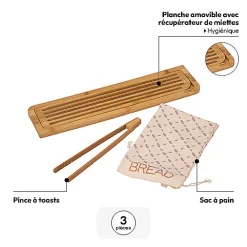 Planche à découper pain avec accessoires bambou 50x13cm - Beige- 5five