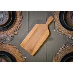 Planche à découper rectangle 40 cm en bois de teck avec manche - MAVA