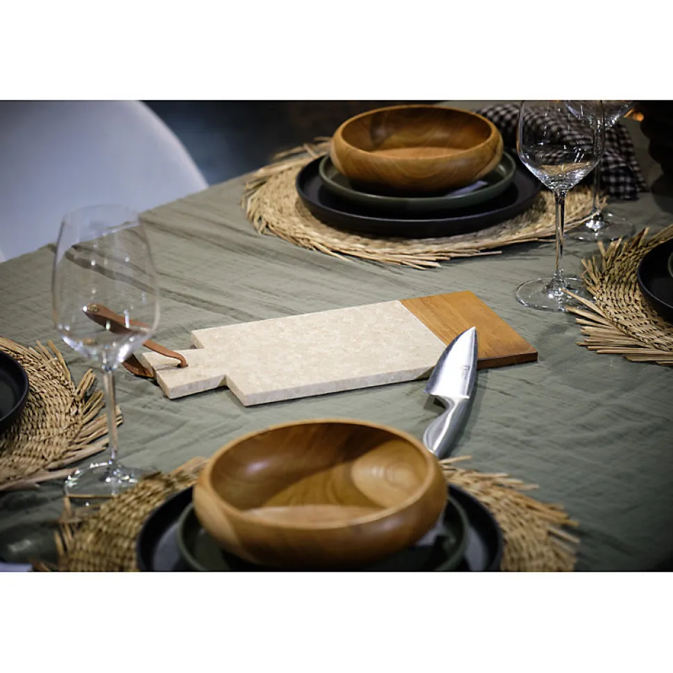 Planche à découper rectangle 35 cm marbre beige et bois de teck - FITZ