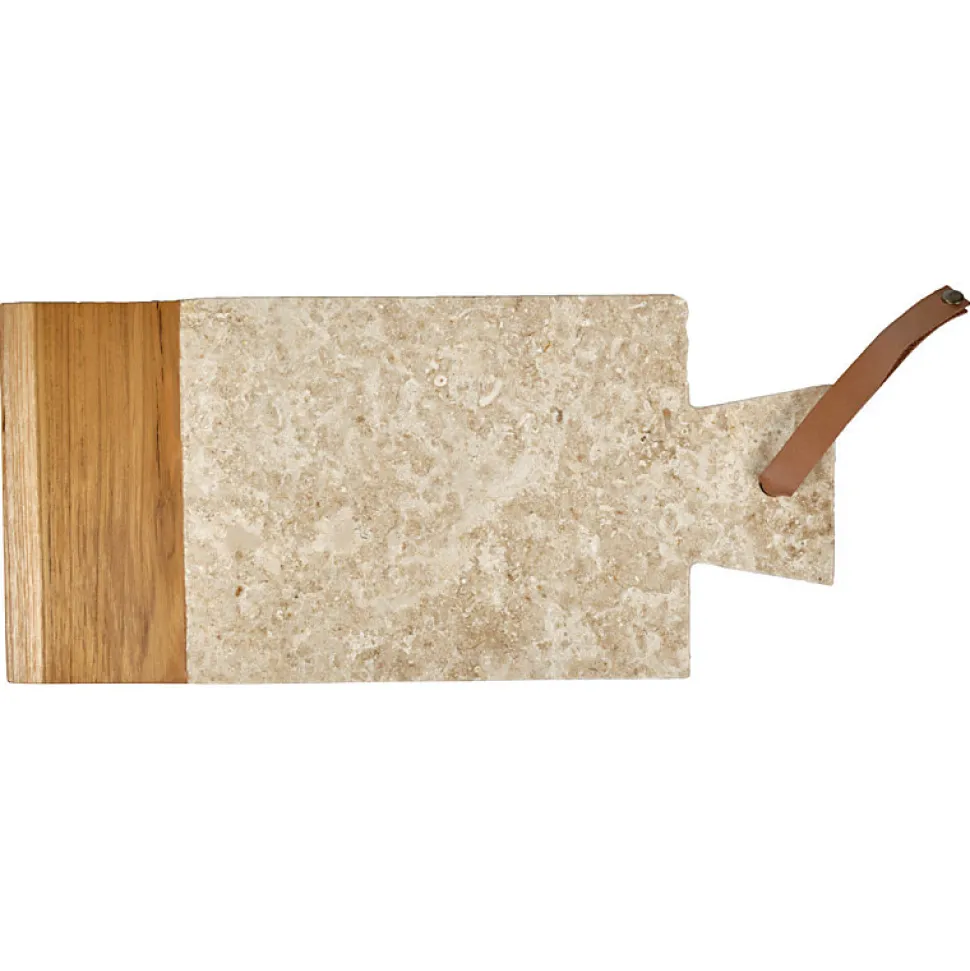 Planche à découper rectangle 35 cm marbre beige et bois de teck - FITZ