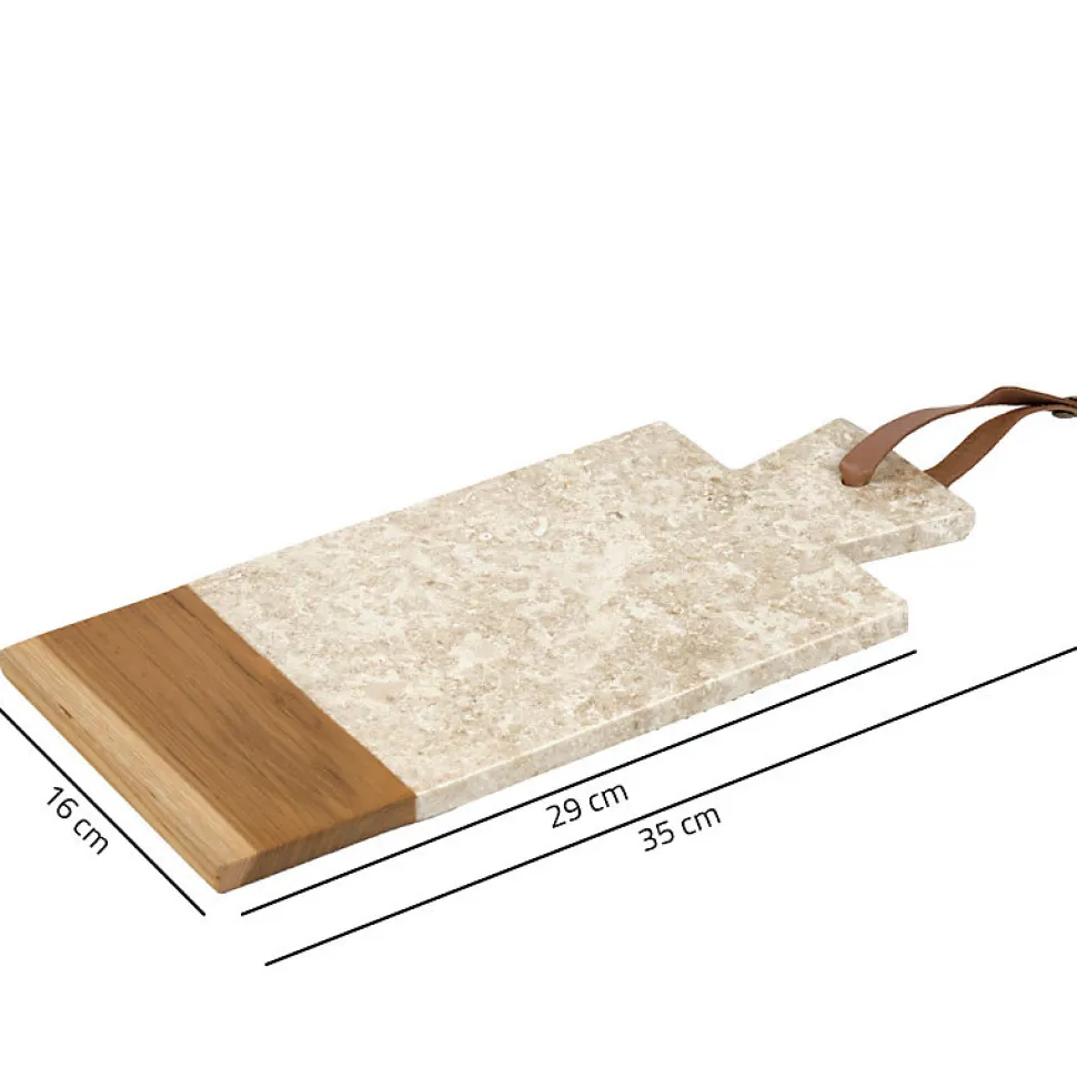 Planche à découper rectangle 35 cm marbre beige et bois de teck - FITZ