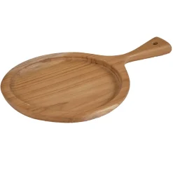 Planche à découper ronde 18 cm en bois de teck avec manche - EKIA