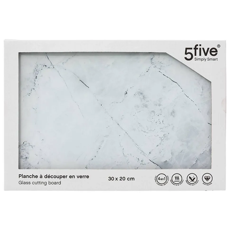 Planche à découper verre 30x20cm blanc effet marbre - Blanc- 5five