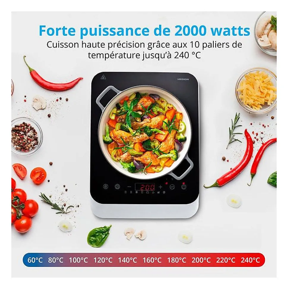 Plaque à induction 1 foyer MEDION MD18490 2000 W noir 29 x 36 x 6 cm