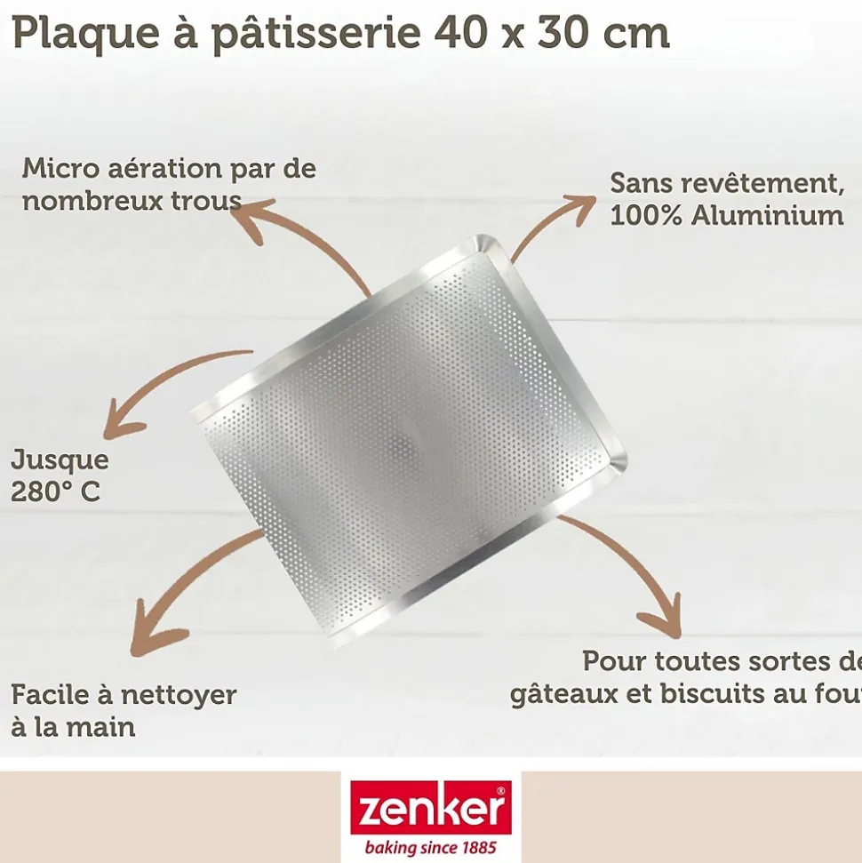Plaque à pâtisserie perforée 40 x 30 cm en alu 18/10 Zenker Special Cooking