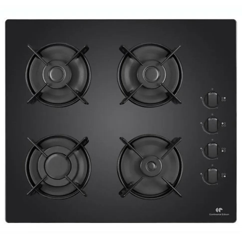 Plaque de Cuisson - Table a GAZ Table 4 foyers CONTINENTAL EDISON - Gaz - Verre noir