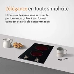 Plaque de Cuisson Domino 2 Feux - Commandes Boutons & Manettes - Grand Foyer 18 cm - 3000W