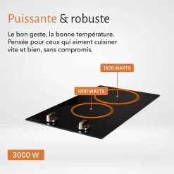 Plaque de Cuisson Domino 2 Feux - Commandes Boutons & Manettes - Grand Foyer 18 cm - 3000W
