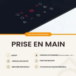 Plaque de cuisson encastrable à induction - 3 foyers, 6200 W avec minuteur intégré