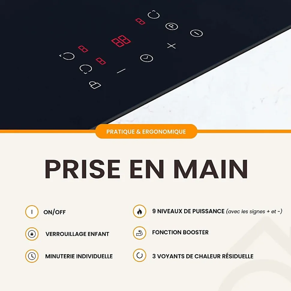 Plaque de cuisson encastrable à induction - 3 foyers, 6200 W avec minuteur intégré