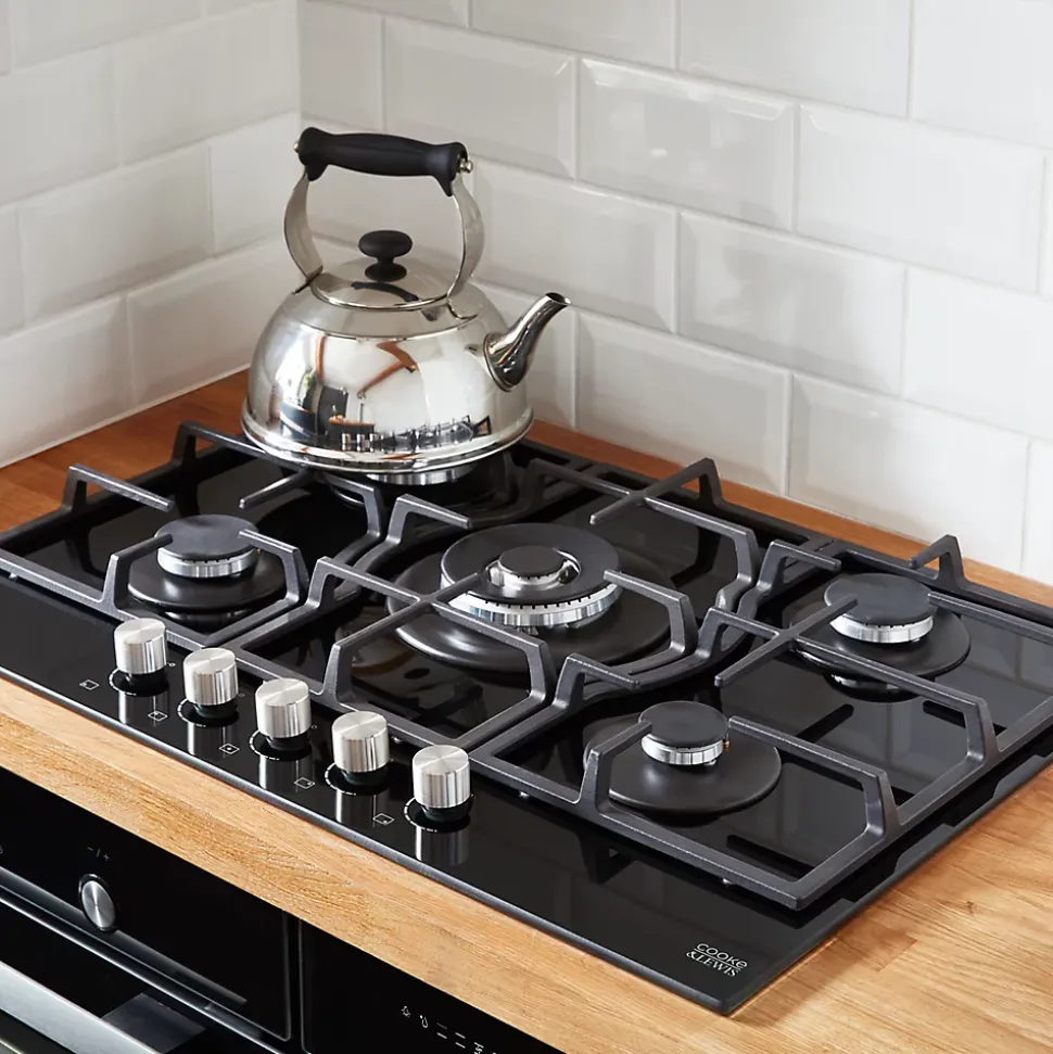 Plaque de cuisson gaz 5 foyers Cooke & Lewis coloris noir l.75 x P.52,3 x H.9,5 cm