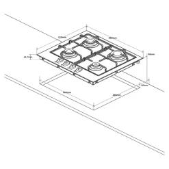 Plaque de cuisson gaz 4 foyers - coloris noir - l.58 x P.51 x H.8,3 cm NN4BGASBUK