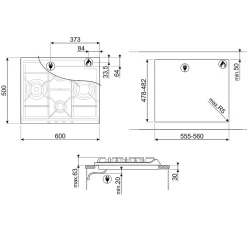 Plaque de cuisson gaz 4 foyers - coloris argent - l.60 x P.50,3 x H.7,6 cm - Smeg S60GHS