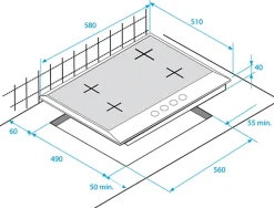 Plaque de cuisson gaz 4 foyers - coloris inox - l.58 x P.51 x H.4,6 cm - Beko HIAW64325SX