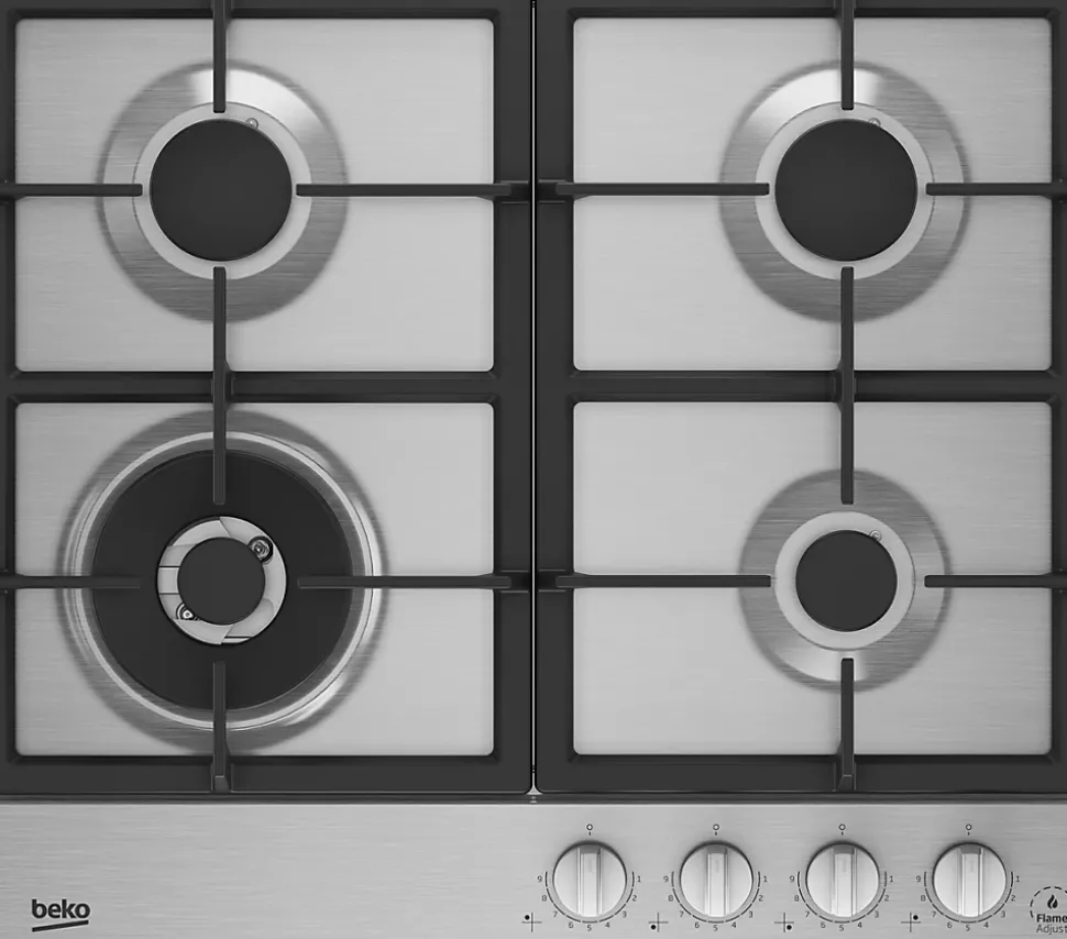 Plaque de cuisson gaz 4 foyers - coloris inox - l.58 x P.51 x H.4,6 cm - Beko HIAW64325SX