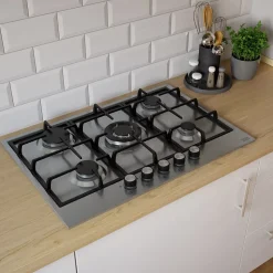 Plaque de cuisson gaz 5 foyers Cooke & Lewis coloris inox l.75 x P.51 x H.8,5 cm