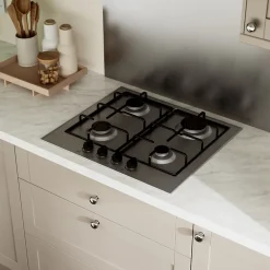 Plaque de cuisson Gaz 4 foyers - coloris inox - l.58 x P.51 x H.4,5 cm NN4BGASSEU