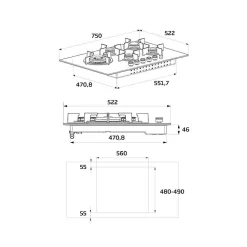 Plaque de cuisson gaz beko 5 foyers 2900 W 75 cm