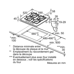 Plaque de cuisson gaz 60cm 4 feux 8000w noir Siemens EP6A6PI40 iq500