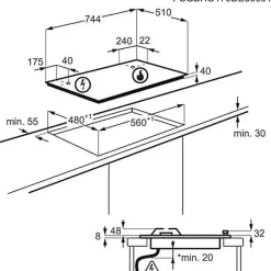 Plaque de cuisson gaz electrolux 5 foyers 4000 W 74.4 cm