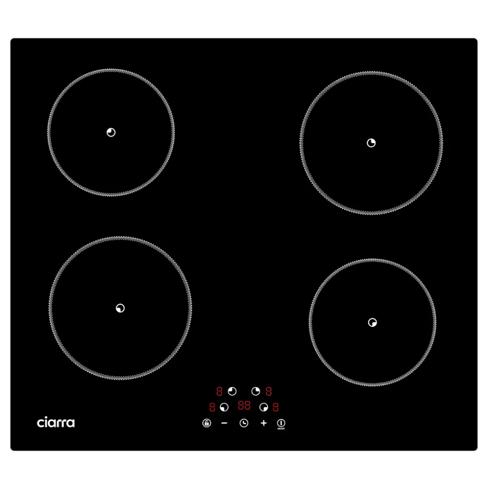 Plaque de cuisson induction 4 foyers 6000W L59xP52cm 4 miuteurs 9 niveaux de puissance tactile Ciarra CD4BIH-F