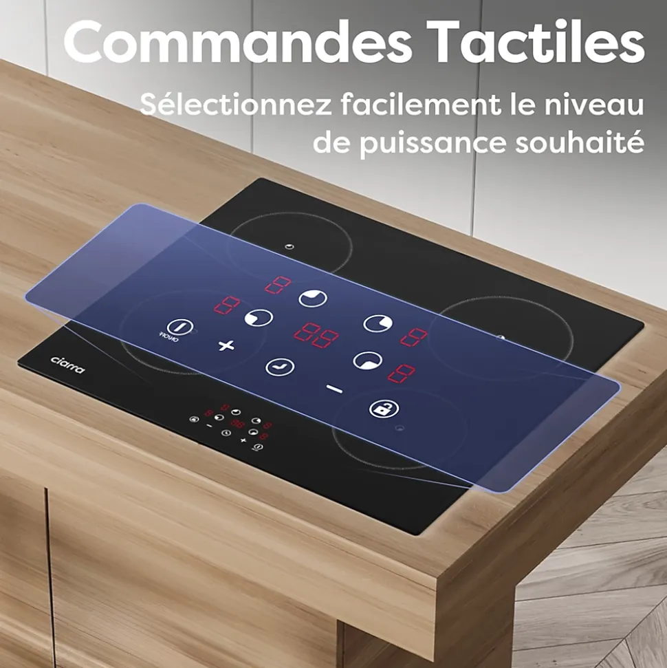 Plaque de cuisson induction 4 foyers 6000W L59xP52cm 4 miuteurs 9 niveaux de puissance tactile Ciarra CD4BIH-F